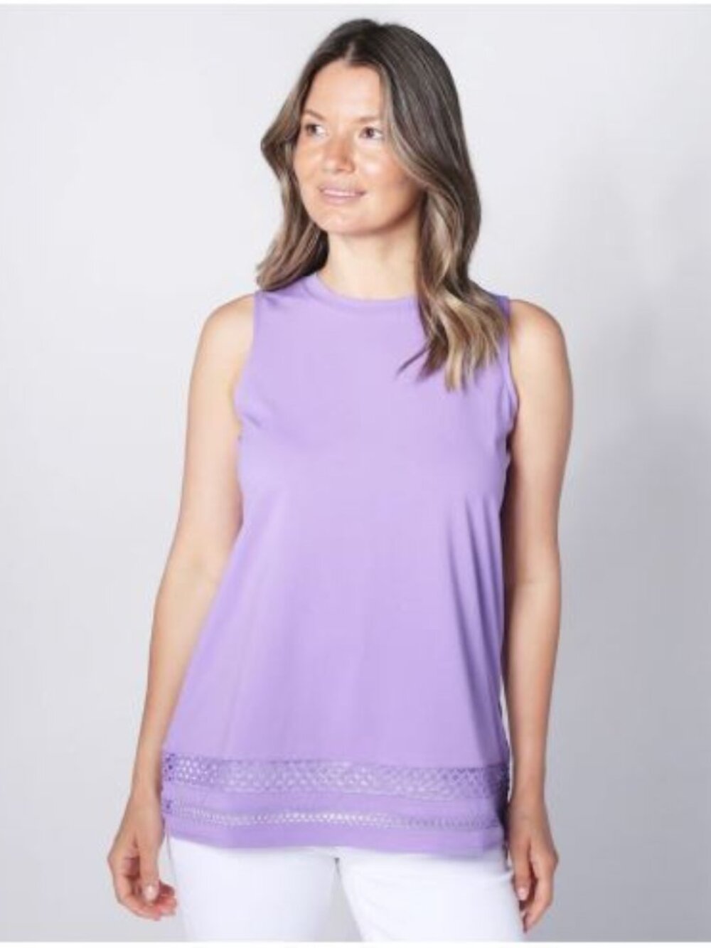 DIANE GILMAN COTTON BLEND TOP WTH CROCHET TRIM, SZ. S